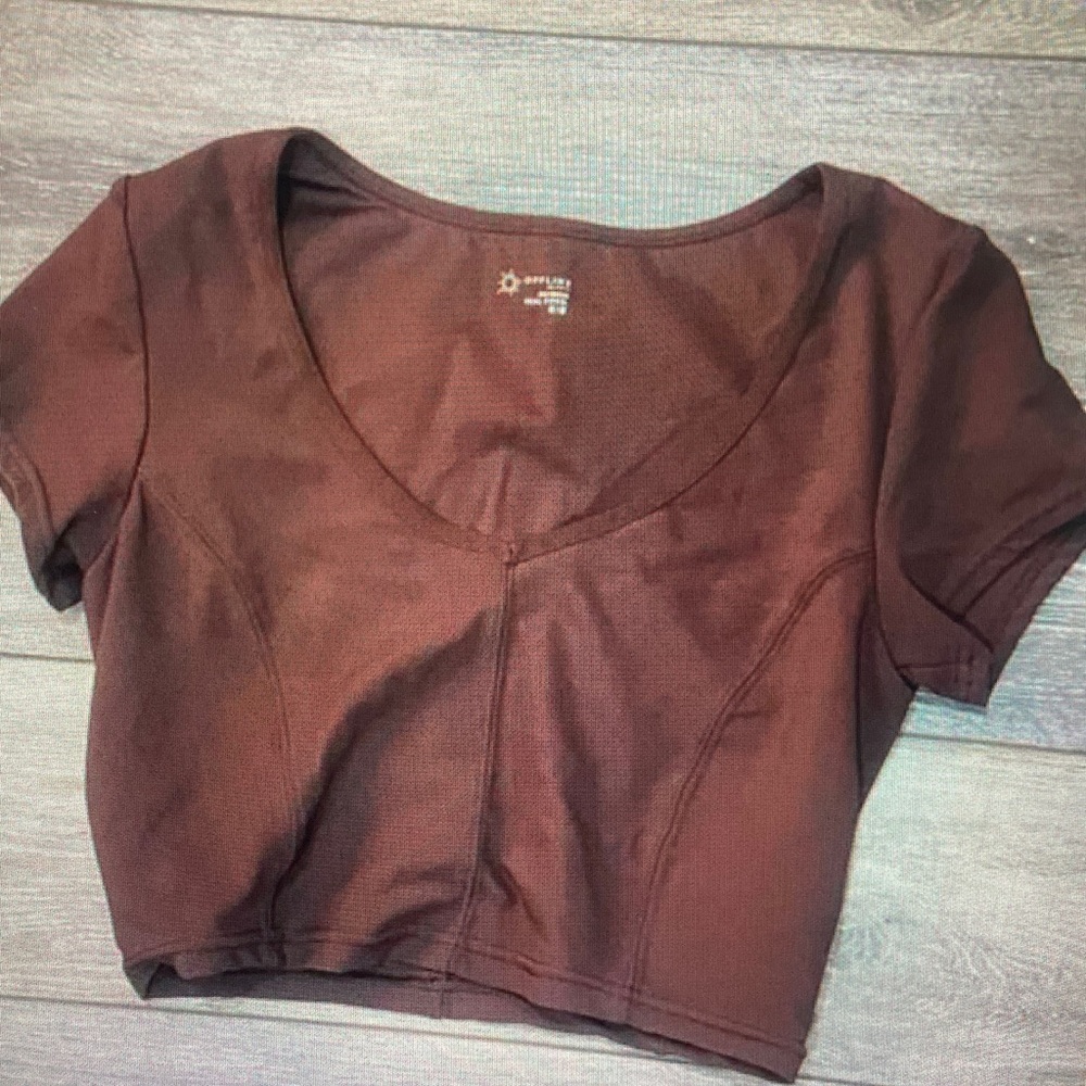 aerie Deep Chocolate Brown Scoop Neck Cropped Top